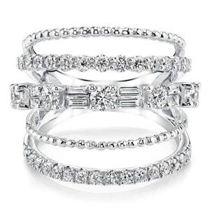 NEW 925 STERLING SILVER DIAMOND MULTI BAND RING